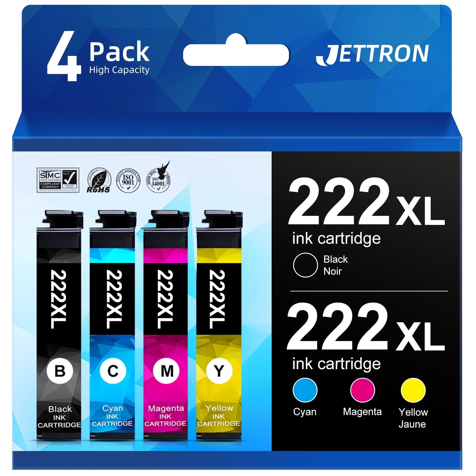 222XL Ink Cartridge for Epson 222 Ink Compatible for Epson Expression Home XP-5200, Workforce WF-2960 Printers (4 PackBlack, Cyan, Magenta, Yellow)