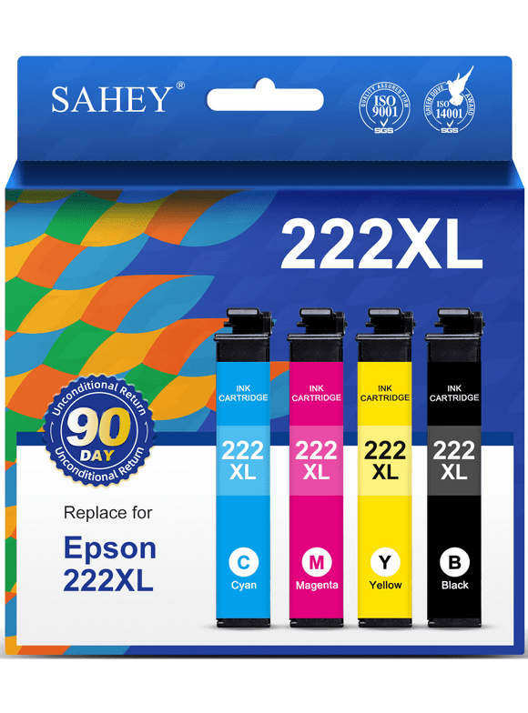 222XL Ink Cartridge for Epson 222XL 222 Ink for Epson Expression Home XP-5200 Workforce WF-2960 Printer (Black Cyan Magenta Yellow, 4-Pack)