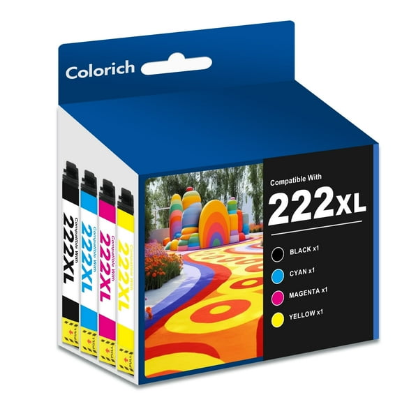 222XL Ink Cartridges 4 Pack Compatible for Epson 222XL 222 Printer Ink Combo Pack Epson Expression Home XP-5200 WorkForce Pro WF-2960 All-in-One (1 Black, 1 Cyan, 1 Magenta, 1 Yellow)
