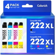 222XL Ink Cartridges 4 Pack Compatible for 222XL 222 Printer Ink Combo Pack Epson Expression Home XP-5200 WorkForce Pro WF-2960 All-in-One 1 Black, 1 Cyan, 1 Magenta, 1 Yellow
