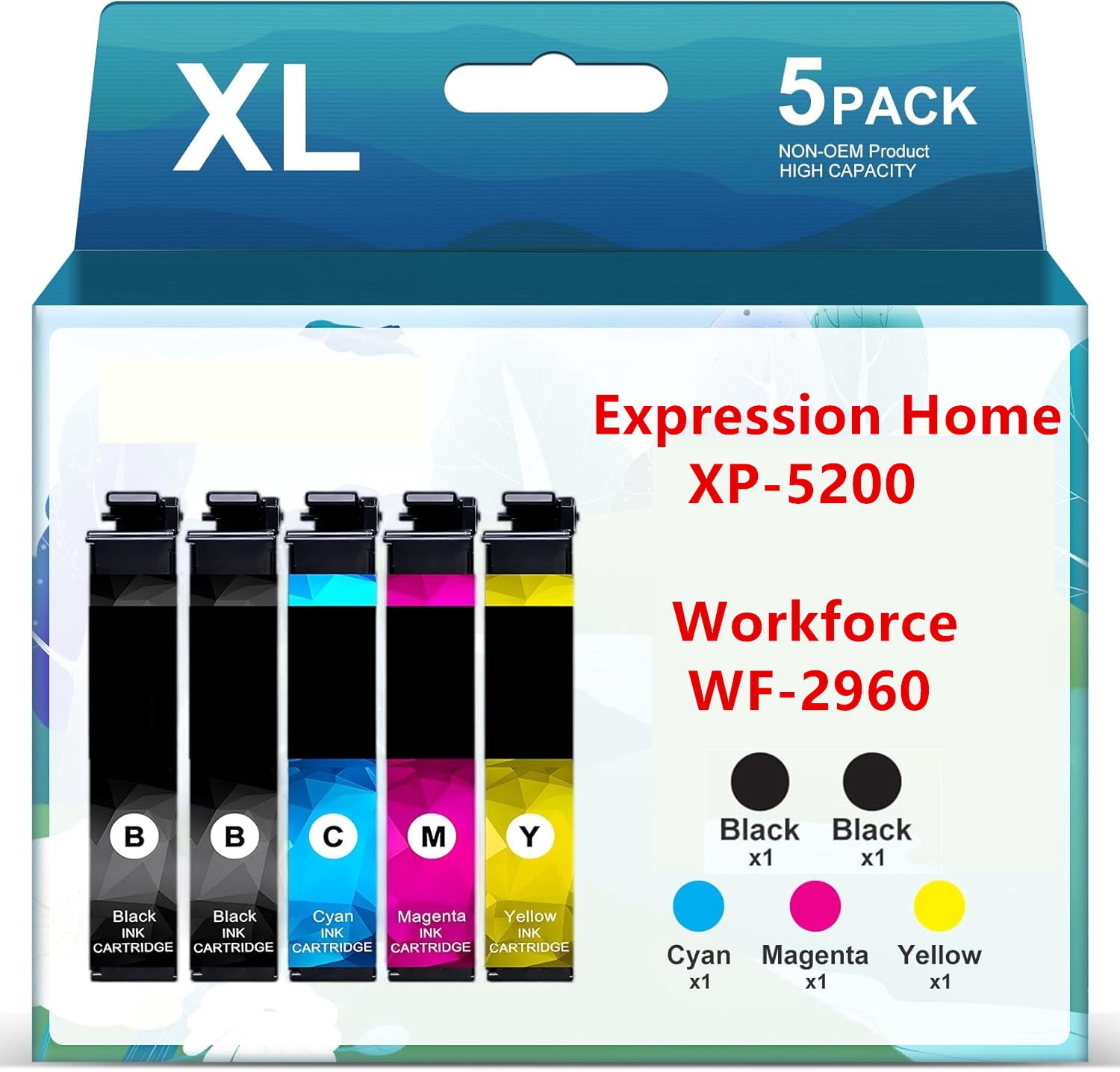 Ink Compatible for Epson Ink Cartridges for Expression Home XP-5200 Workforce WF-2960 Printer ink (5-Pack)