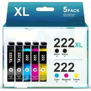 222XL Ink Compatible for Epson 222 Ink Cartridges for Expression Home XP-5200 Workforce WF-2960 Printer ink (5-Pack)