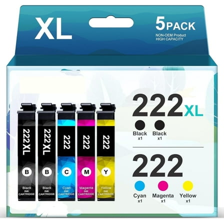 222XL Ink Compatible for Epson 222 Ink Cartridges for Expression Home XP-5200 Workforce WF-2960 Printer ink (5-Pack)