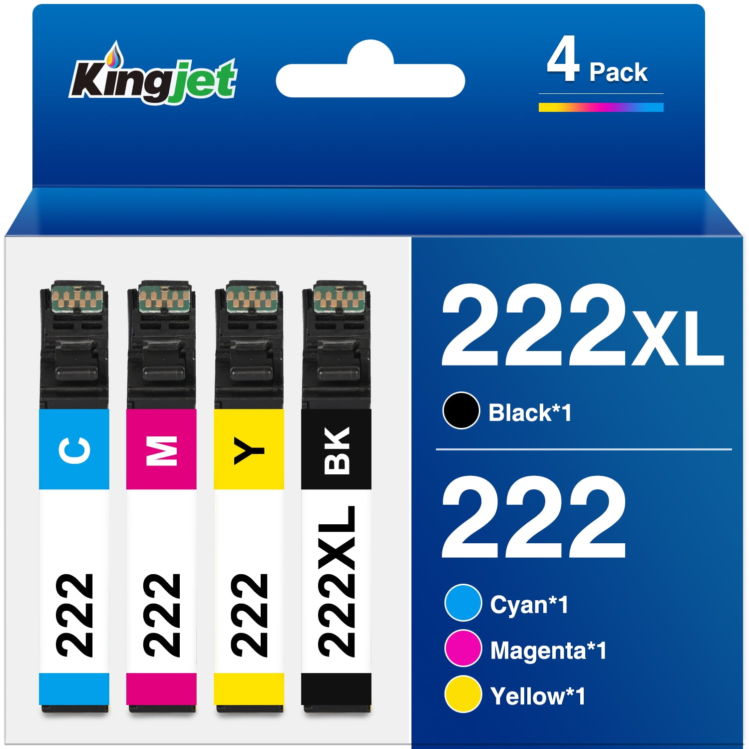 Kingjet Ink Replacement for Epson 222 Ink Cartridges for Epson Expression Home XP-5200 Workforce WF-2960 Printer (4 Pack)