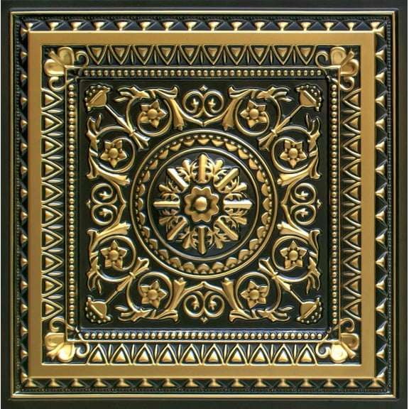 223 - La Scala 2 ft. x 2 ft. PVC Glue-up or Lay in Ceiling Tile in Antique Brass (40 sq.ft / Pack) - 10 Pieces