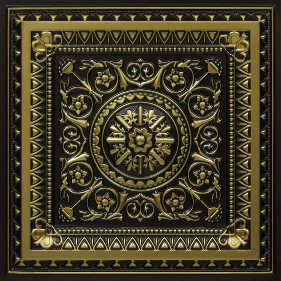 223 - La Scala 2 ft. x 2 ft. PVC Glue-up or Lay in Ceiling Tile in Antique Brass (400 Sq.ft / Pack) - 50 Pieces