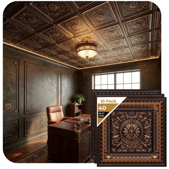 223 - La Scala 2 ft. x 2 ft. PVC Glue-up or Lay in Ceiling Tile in Antique Copper (40 sq.ft / Pack) - 10 Pieces