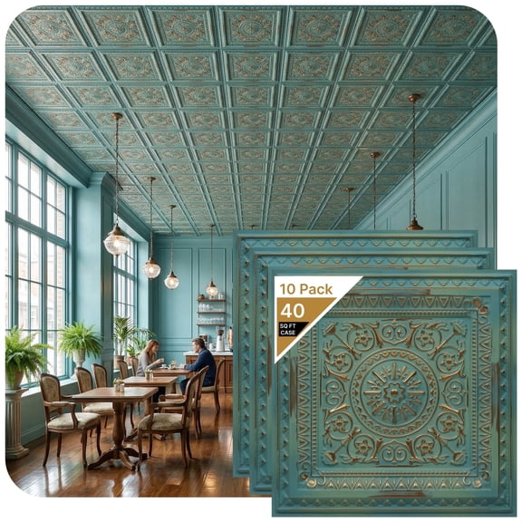 223 - La Scala 2 ft. x 2 ft. PVC Glue-up or Lay in Ceiling Tile in Vintage Tin (40 Sq.ft / Pack) - 10 Pieces
