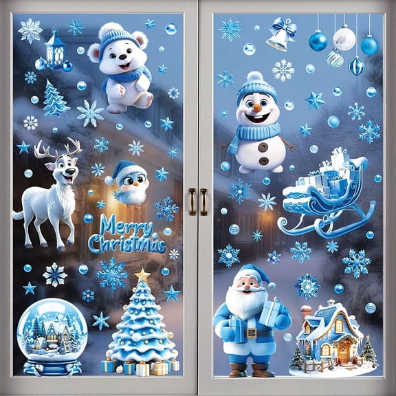 223 Pcs White Snowflake Window Clings, Double-Sided Printed Snowflakes Christmas Window Stickers, Assorted Size Dot Snowflake Window Decal Decoration for Christmas New Year Party Supplies