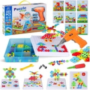 Haifeng 223-Piece Kids Drill Set with Screwdriver, STEM Engineering Building Blocks, Creative Mosaic Toy for Ages 3-10
