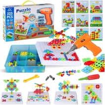 223 Pieces STEM Engineering Building Block Toys, Creative Mosaic Drill Set for Kids 3-10 Years