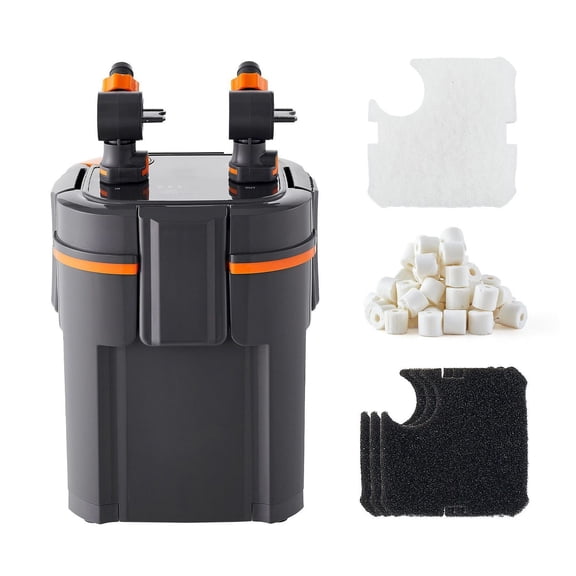 224.5GPH Canister Filter, Aquarium Filter for Fish Tanks Up to 55 Gallons, 2-Stage External Filter with Timed Light, Quiet Water Pump & Media