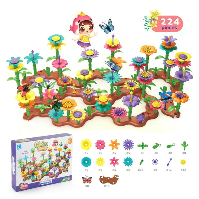 224Pcs Flower Garden Building Toys, Garden Play Set for Toddlers Kids