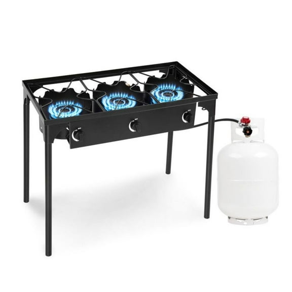 225,000 BTU Portable Propane 3 Burner Gas Cooker - Black - Cast Iron Triple Burner Stove for Camping, Tailgating & Outdoor Cooking