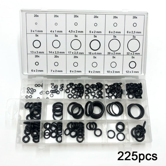 225-Piece Black Nitrile Rubber O-Ring Assortment Kit with 18 Sizes for Plumbing Automotive Repair and Sealing Applications