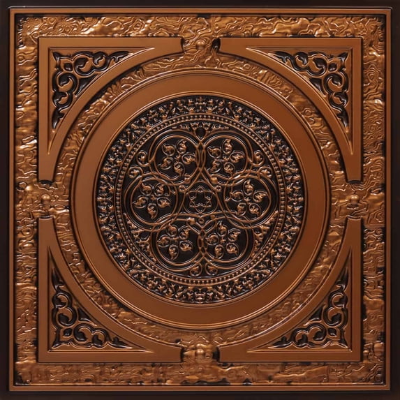 225-Steampunk 2 ft. x 2 ft. PVC Glue-up or Lay-in Ceiling Tile in Antique Copper (4 Sq.ft) - 1 Piece