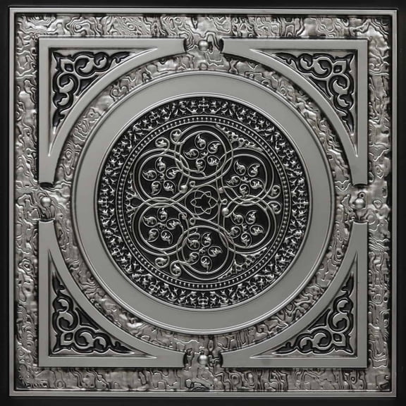 225-Steampunk 2 ft. x 2 ft. PVC Glue-up or Lay in Ceiling Tile in Antique Silver (100 Sq.ft / Pack) - 25 Pieces