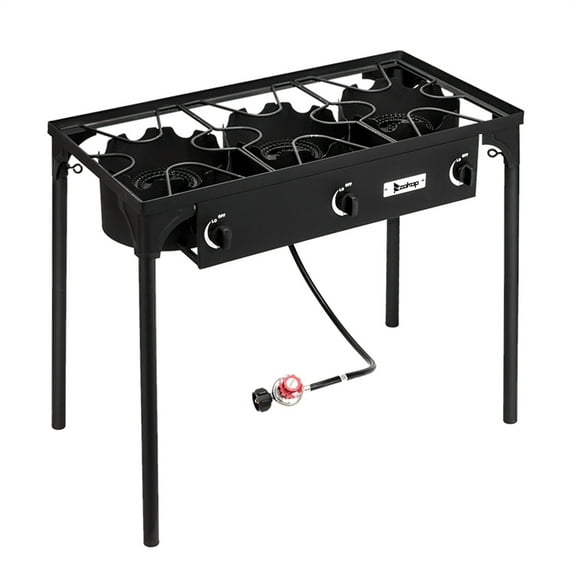 225000-BTU 3 Burner Stove Propane Gas Cooker Cast Iron Outdoor Camp Patio Cooking Black