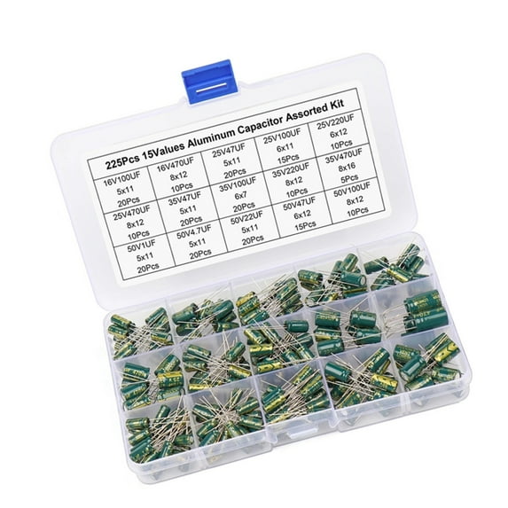 225PCS Aluminum Capacitor set with Wide Capacitance Ranges 15 Types Capacitor Capacitor for Enthusiasts