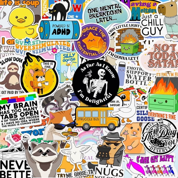 225PCS Funny Holographic Stickers for Adults by , Waterproof Vinyl Pack Sarcastic Relatable Meme Decals for Laptop, Water Bottle, Phone, Kindle, Journal, Scrapbooking (Hot Mess Xpress)