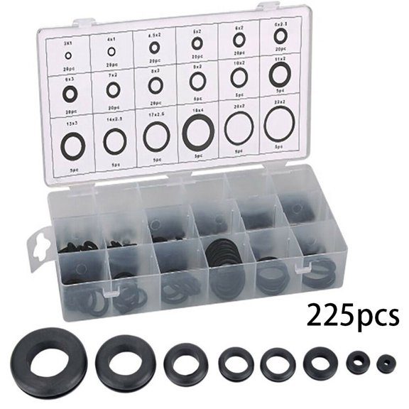 225PCS Rubber O-Ring Assortment Kit, 18 Sizes NBR Sealing Gasket Set, Oil-Resistant & Heat-Resistant Nitrile Rings for Plumbing, Automotive & Faucet Repair