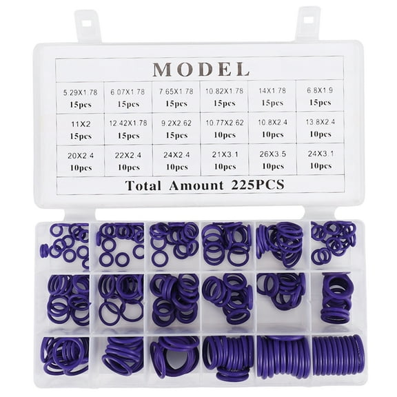 225Pcs Seal O-Ring R22 R134A Air Conditioning O-Ring Rubber Washer Assortment Car Accessories