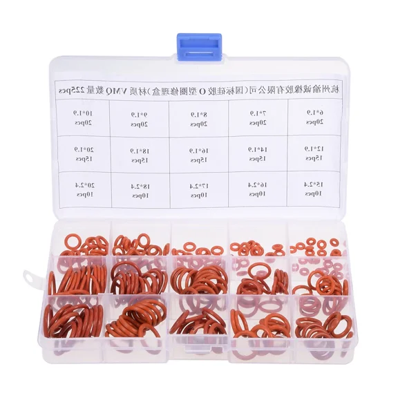 225Pcs Silicone Rubber O-Ring Assortment Kit Seal Gasket Set Red For Sealing