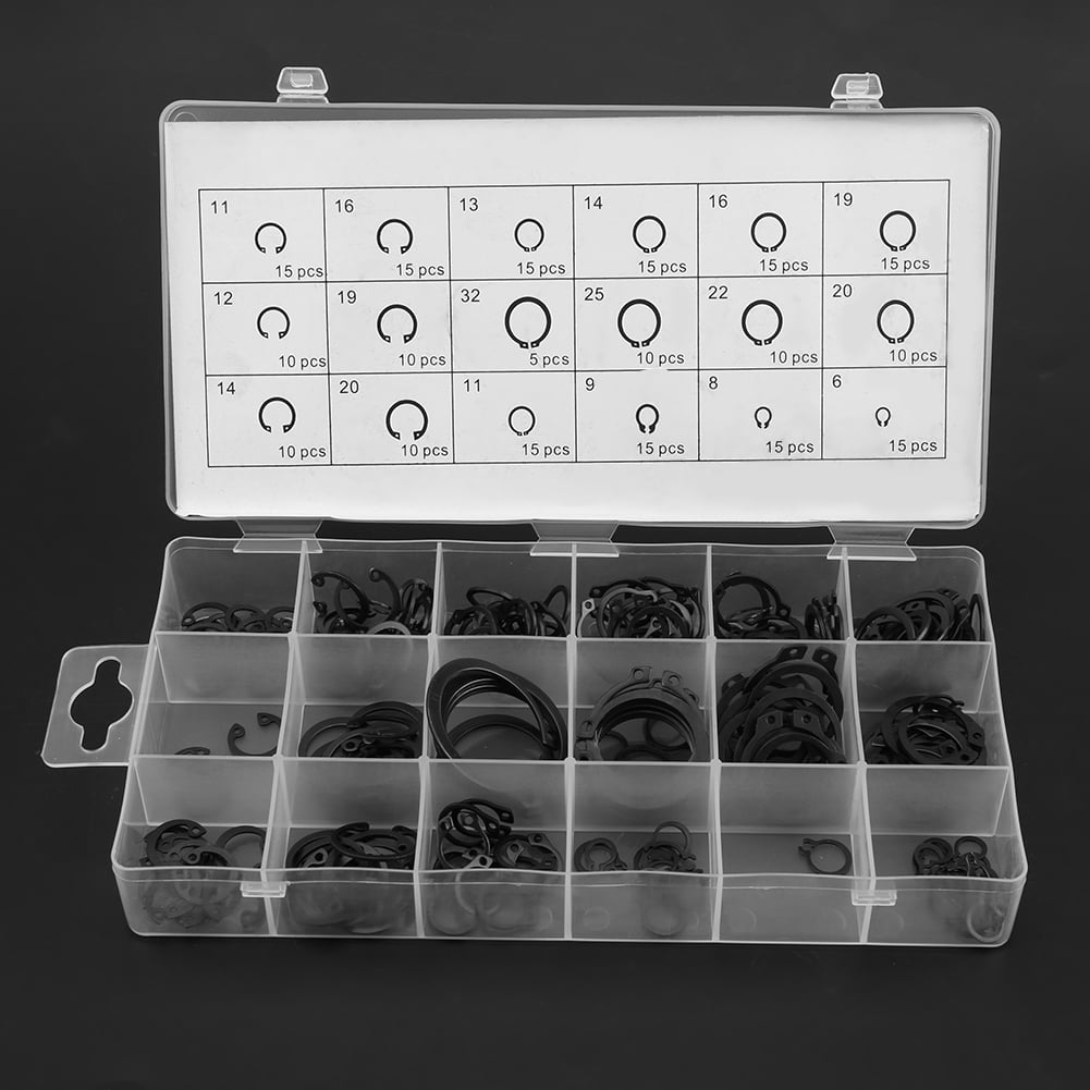 225pc Circlip Assortment Set, Internal External Retaining Rings, 18 ...