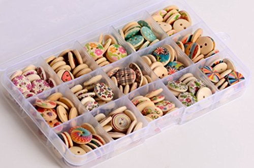 225pcs Mixed Wooden Buttons Round Colorful Painting Buttons with Storage Case