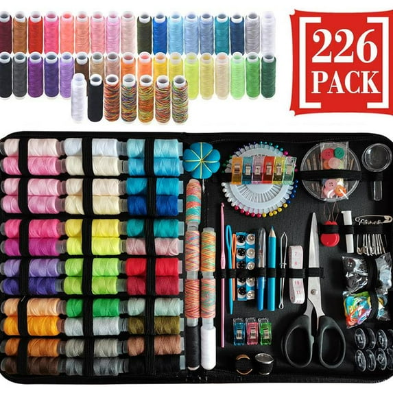 226 PCs Adult Color Sewing Kit Sewing Supplies and Accessories Portable Sewing Thread Needle Kit Beginner Travel Sewing Kit Scis (XXL)