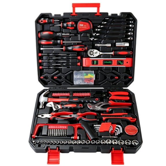 2266-Piece Household Hand Tool Kit with Rolling Storage Case Black & Red Chrome Vanadium Steel Repair Tool Set for Home Garage Car DIY Workshop