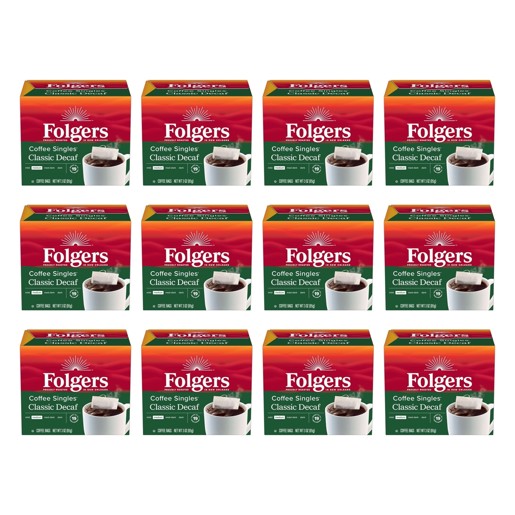 Folgers Coffee Singles Classic Decaf, 228 Count, Medium Roast