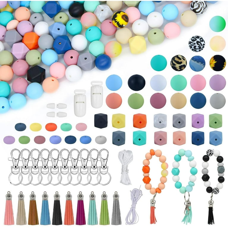 101pcs Silicone Loose Beads for Keychain Making Round Rubber Beads