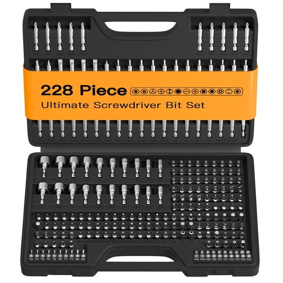 228 Pcs Screwdriver Bit Set, CR-V 1/4" Hex Shank Includes Rare Security Bits, Nut Drivers, and Magnetic Bit Holder, Ultimate Driver Set with Sturdy Tool Box