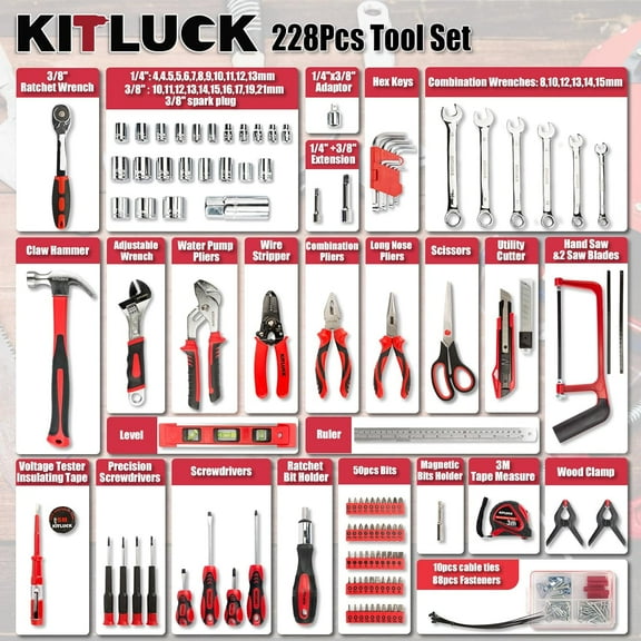 228-Piece Home Tool Kit - Portable Toolbox with Essential Hand Tools for Home, Car, and Workshop
