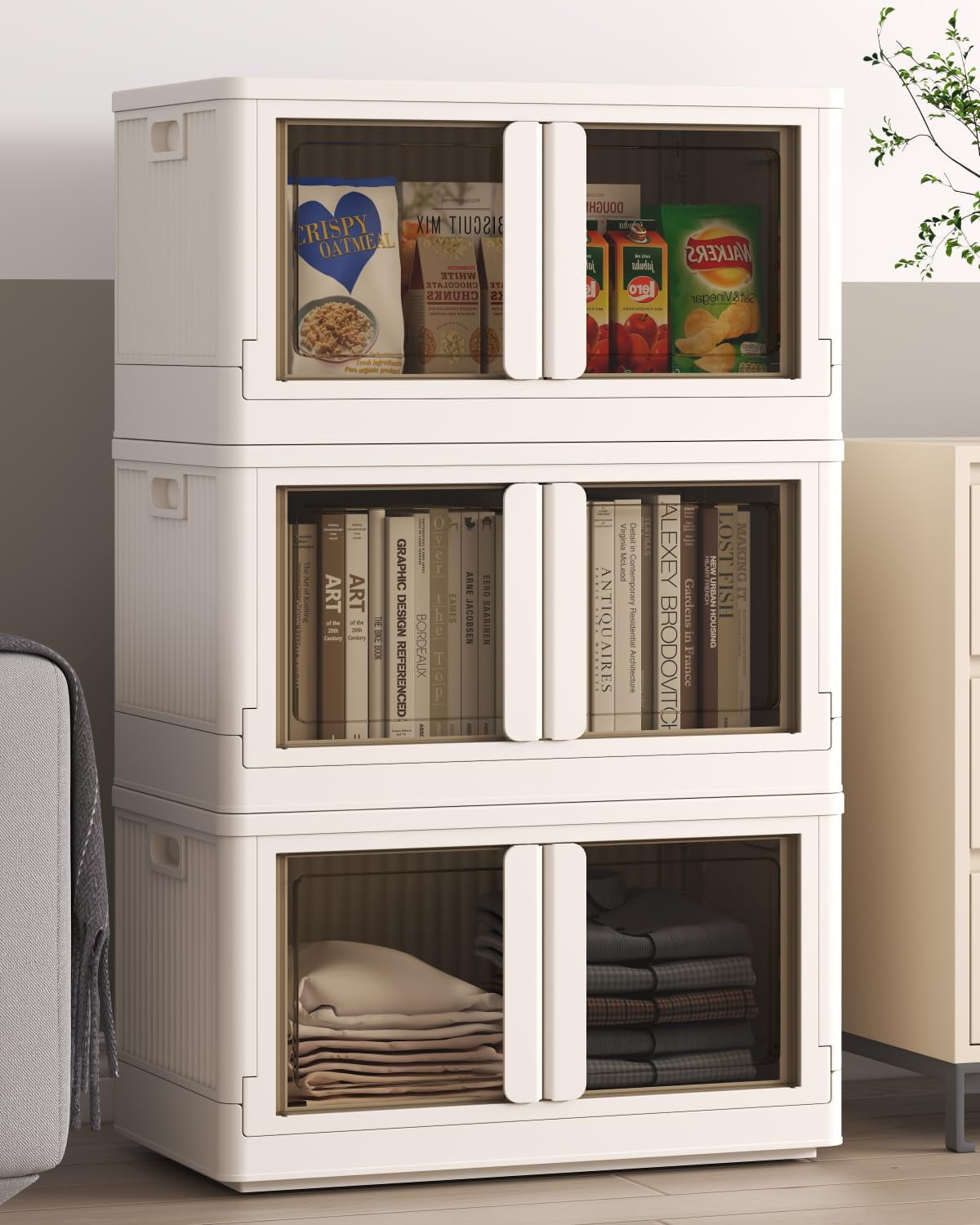 228 QT Stackable Storage Bins With Lids, Collapsible Plastic Storage ...