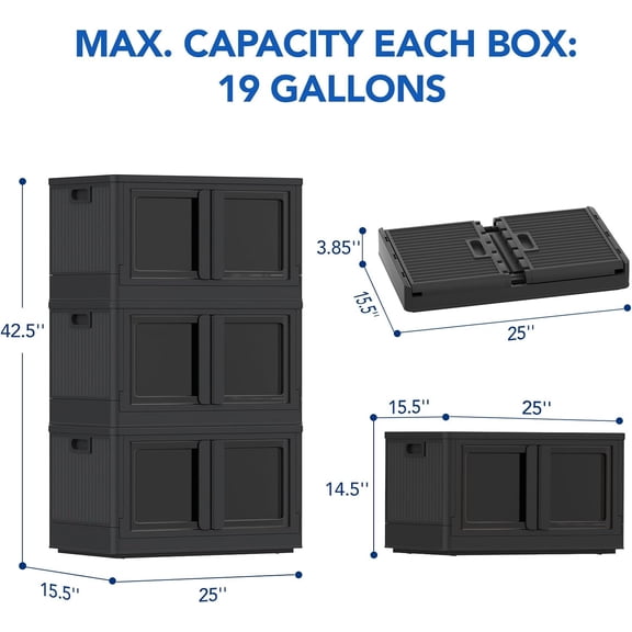 228 QT Stackable Storage Bins With Lids Collapsible Plastic Cubes For Home Dorm Closet Organizers