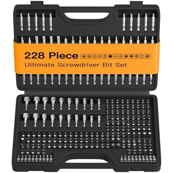 228 count Bit Set, CR-V 1/4" Hex Shank Includes Rare Bits, Nut Drivers, and Bit Holder, Driver Set with Sturdy Tool Box