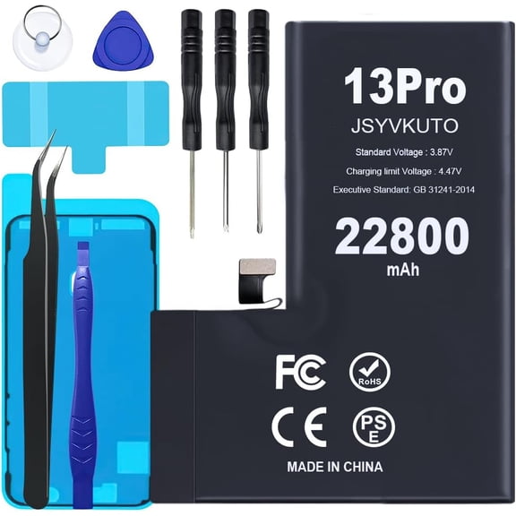 22800mAh Battery for iPhone 13 Pro, New 0 Cycle Upgraded Higher Capacity Replacement Battery for iPhone 13 Pro with Full Set Repair Tool Kit, Model A2636 A2638 A2639 A2640 A2483