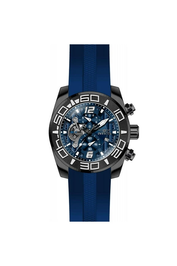 22812 Men's Pro Diver Blue Dial Black IP Steel Blue Silicone Strap Chronograph Watch