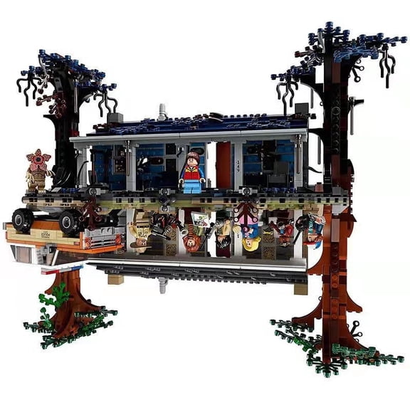 2287PCS Dual-Sided Upside-Down Town House Building Blocks, Parallel World Collectible Diorama Brick Model with Van & Minifigures