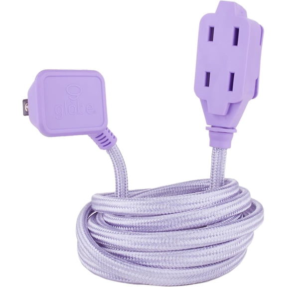 22892 Designer Series 9-ft Fabric Extension Cord, 3 Polarized Outlets, Right Angle Plug, 125 Volts, Metallic Purple