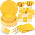 thumbnail image 1 of 228PCS Yellow Party Supplies Set Include Paper Plates Cups Paper Napkins Plastic Spoons Forks Knives for 30 Guests Disposable Party Dinnerware for Birthday Wedding Family Picnic, 1 of 6