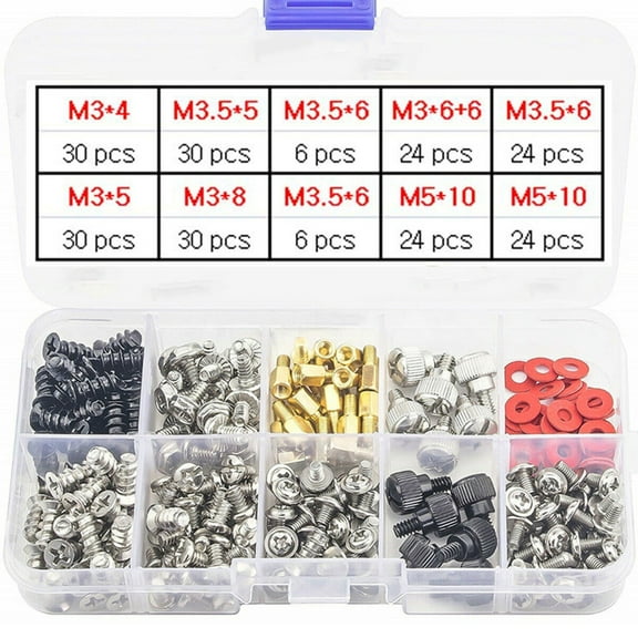 228Pcs Computer Screw and Standoff Assortment Kit for PC Case Motherboard Hard Drive Cooler Repairs, Brass and Steel Hardware with Washers in Storage Box, for Ch
