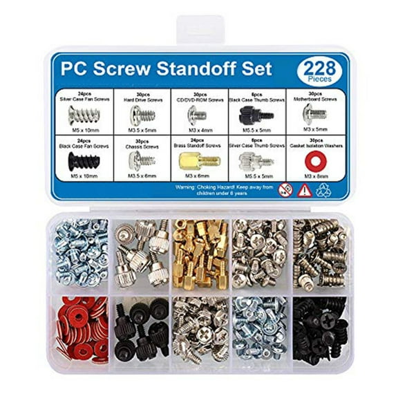 228Pcs Pc Screw Standoff Set Kit for Computer Case Hard Drive Motherboard Cooler