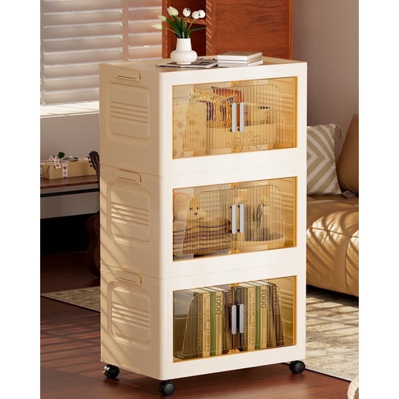 Uuoeebb 228QT Stackable Storage Bins with Lids 3 Pack, 57Gal Storage Containers W/ Wheels,Collapsible Plastic Closet Organizers for Home, Office,Dorm