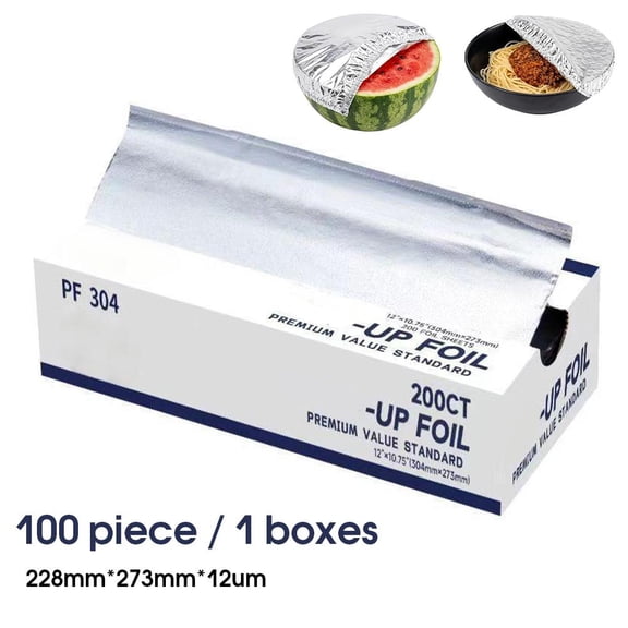 228x273mm Aluminum Foil Sheets - 100PCS Tin Foil Aluminum Wraps - Pre-Cut Pop-Up Dispenser for Food Wrap - Hot Dog or Sandwich Wrap - Food Storage - Baking - Kitchen Use