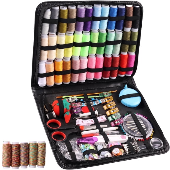 Sew Kit for Adults 229 PCS Needle and Thread Sew Kit with 41 XL Thread Spools Tailor Scissors Accurate Measuring Tape Portable PU Leather Case for Travel and Home Mending