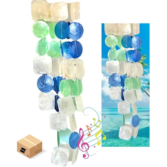 22906 Wind Chimes Outdoor, Garden Decorations, Musical, Indoor/Outside Windchimes, Gifts for Mom, Capiz Sea Glass Shells