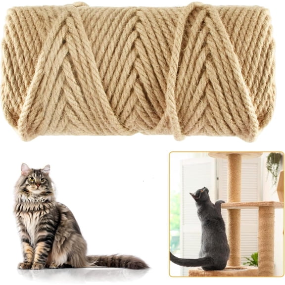 229FT/70M Natural Sisal Rope for Cat Scratching Posts, 6mm Thick Jute Hemp Cat Rope for Cat Tree Replacement, Cat Scratch Post Repair, DIY Projects, and Furniture Wrapping